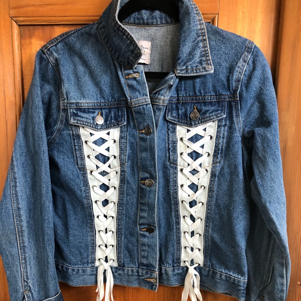 Love Tree Denim Jacket White Lace sz. S